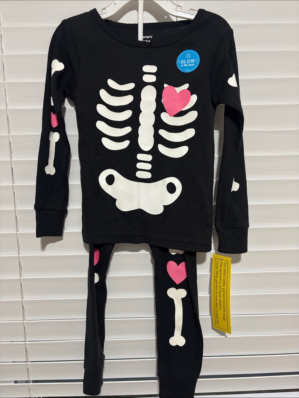 Carter's Black Glow-In-The-Dark Skeleton Pajama Set with Pink Hearts